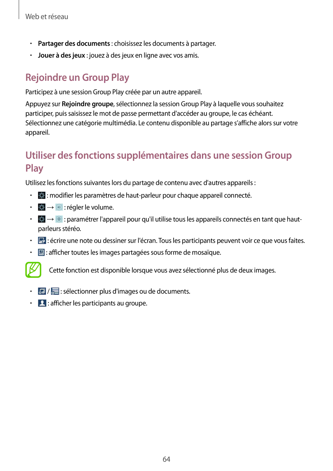 Samsung SM-T2110ZWEFTM, SM-T2110ZWEXEF, SM-T2110ZWAFTM manual Rejoindre un Group Play 