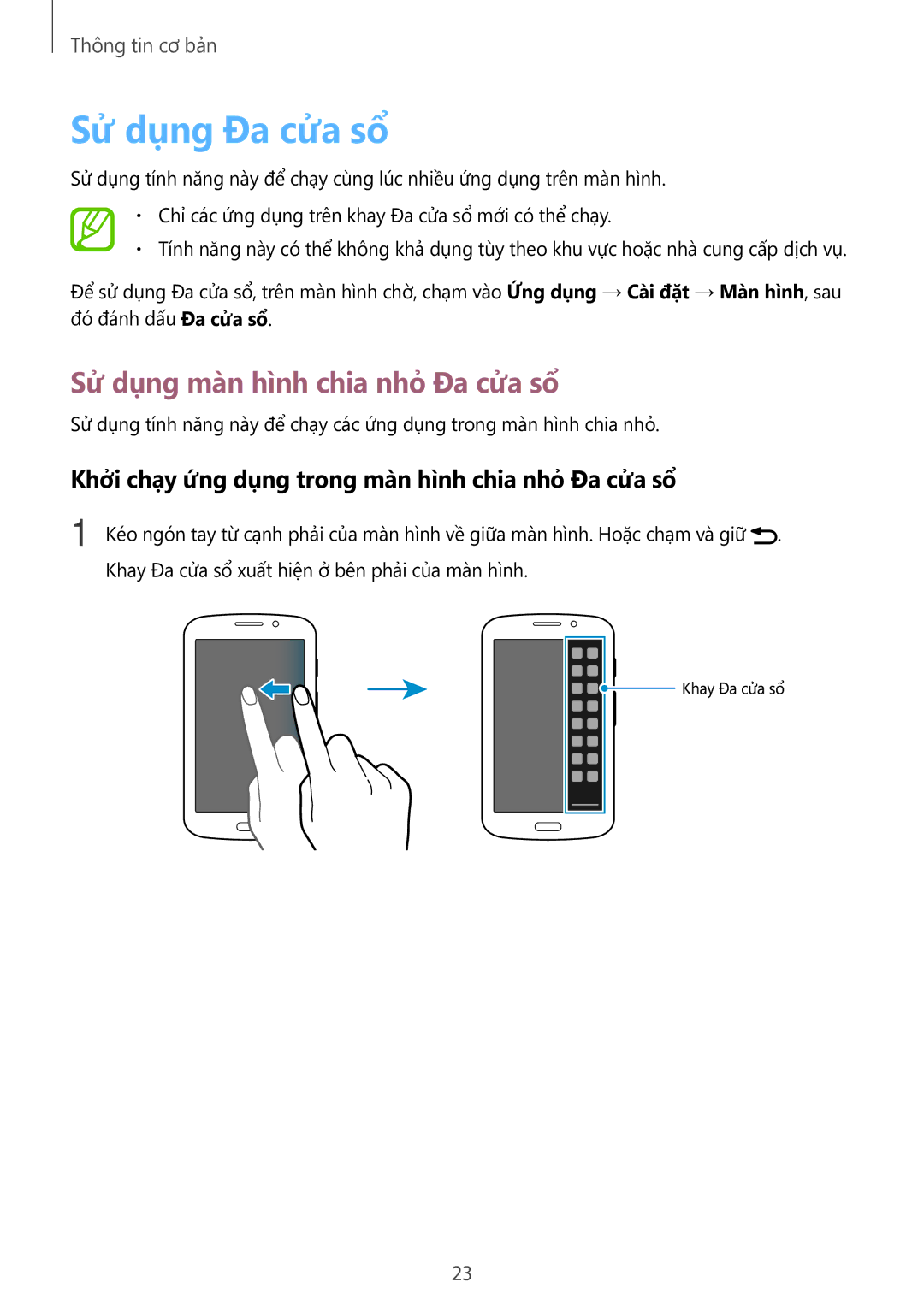 Samsung SM-T2110ZWEXXV manual Sử dụng Đa cửa sổ, Sử dụng màn hình chia nhỏ Đa cửa sổ 