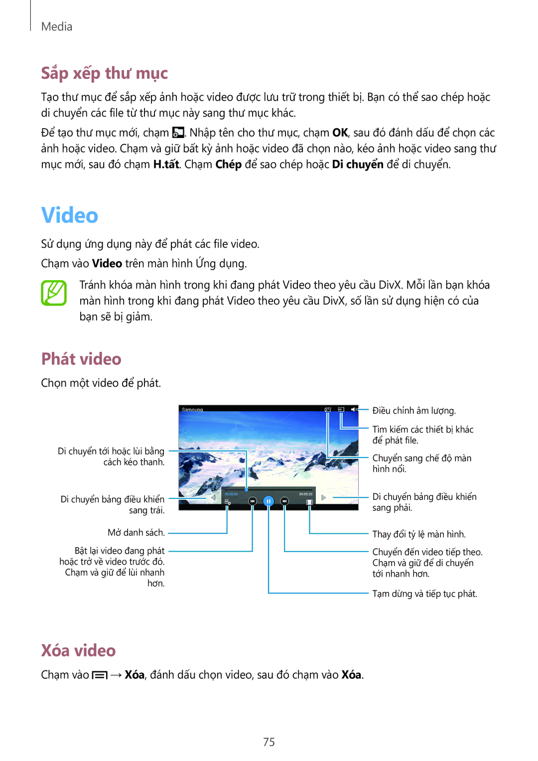 Samsung SM-T2110ZWEXXV manual Video, Xóa video 