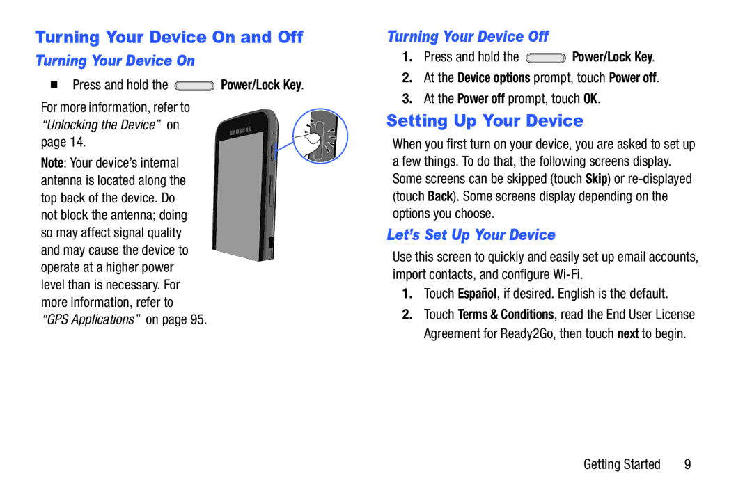 Samsung SM-T217AZKAATT user manual Turning Your Device On and Off, Setting Up Your Device, Turning Your Device Off 