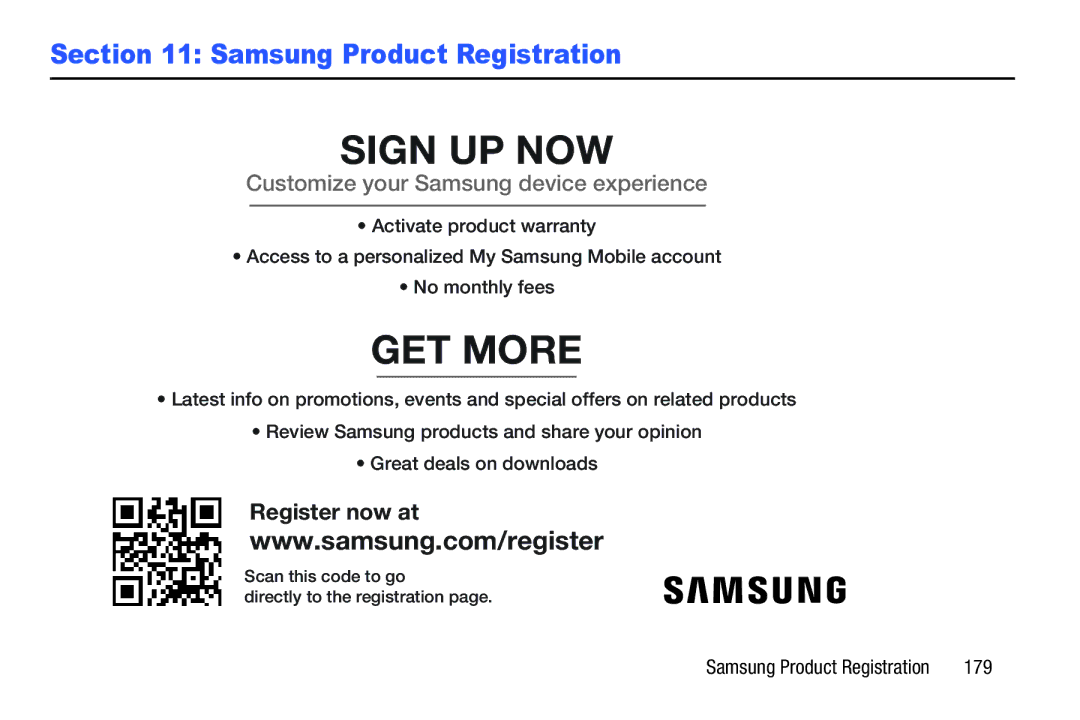 Samsung SM-T217AZKAATT user manual Sign UP NOW, 179 