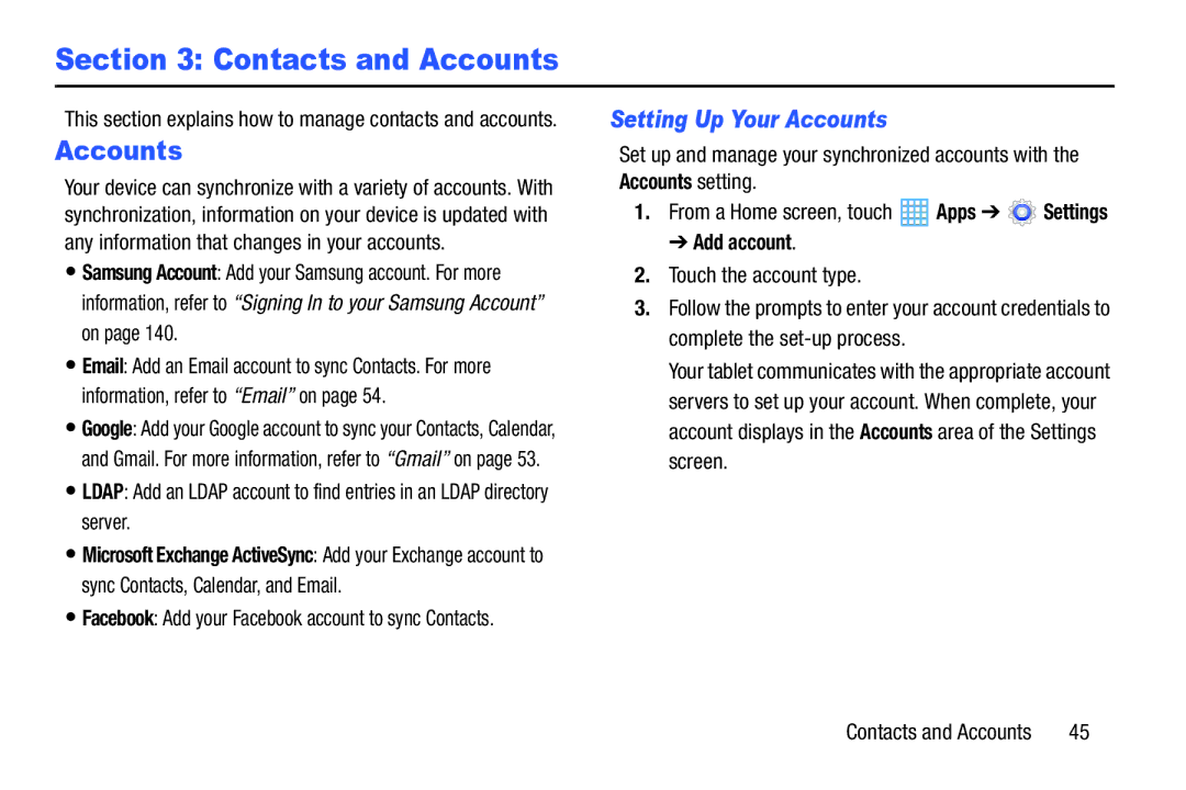 Samsung SM-T217AZKAATT user manual Setting Up Your Accounts, Add account 