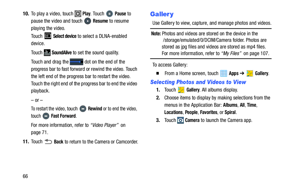 Samsung SM-T217AZKAATT user manual Gallery, Selecting Photos and Videos to View, Touch Fast Forward 