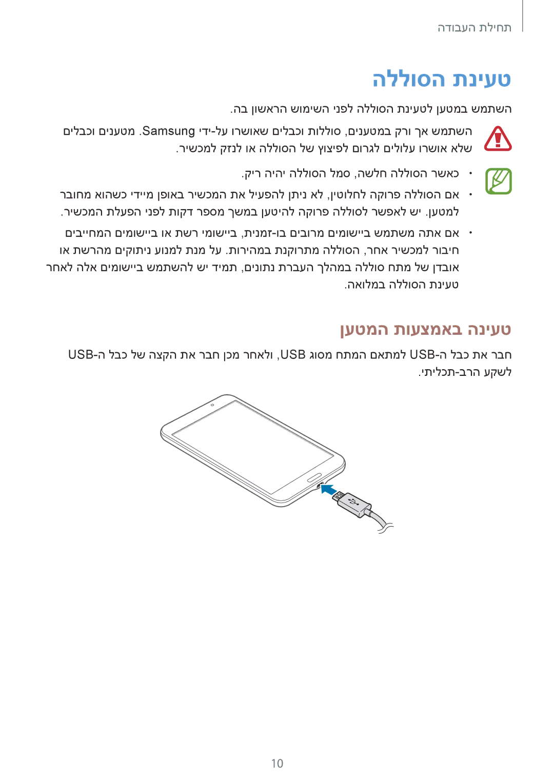 Samsung SM-T230NYKAILO, SM-T230NZWAILO manual הללוסה תניעט, ןעטמה תועצמאב הניעט 