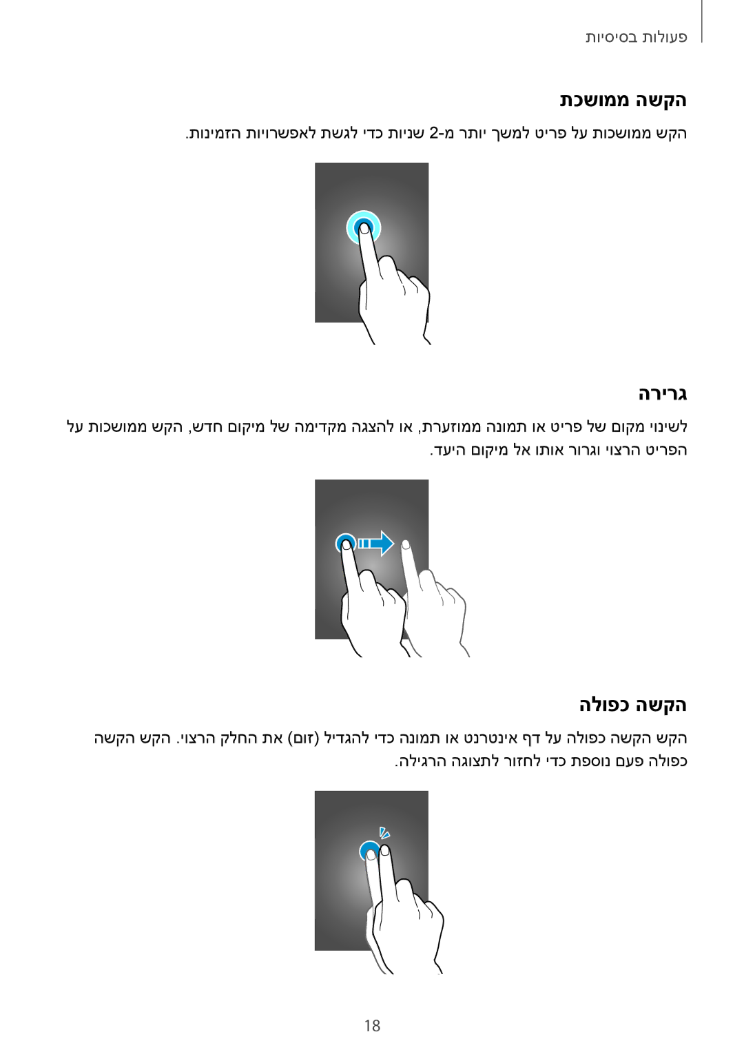 Samsung SM-T230NYKAILO, SM-T230NZWAILO manual תכשוממ השקה, הרירג, הלופכ השקה 