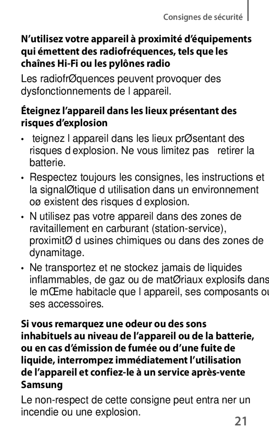 Samsung SM-T230NZWAXEF, SM-T230NYKAXEF manual Consignes de sécurité 