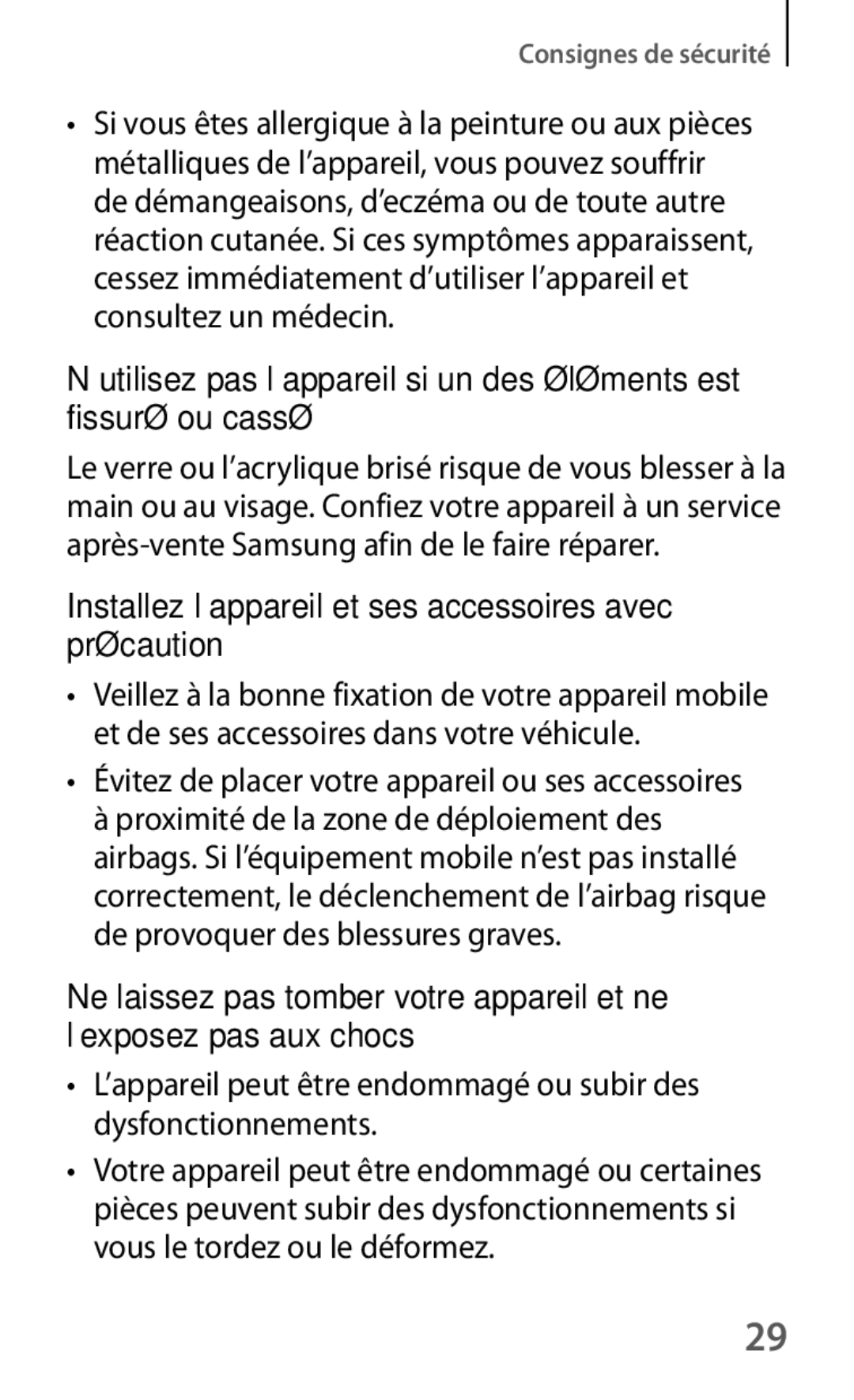 Samsung SM-T230NZWAXEF, SM-T230NYKAXEF manual Installez l’appareil et ses accessoires avec précaution 