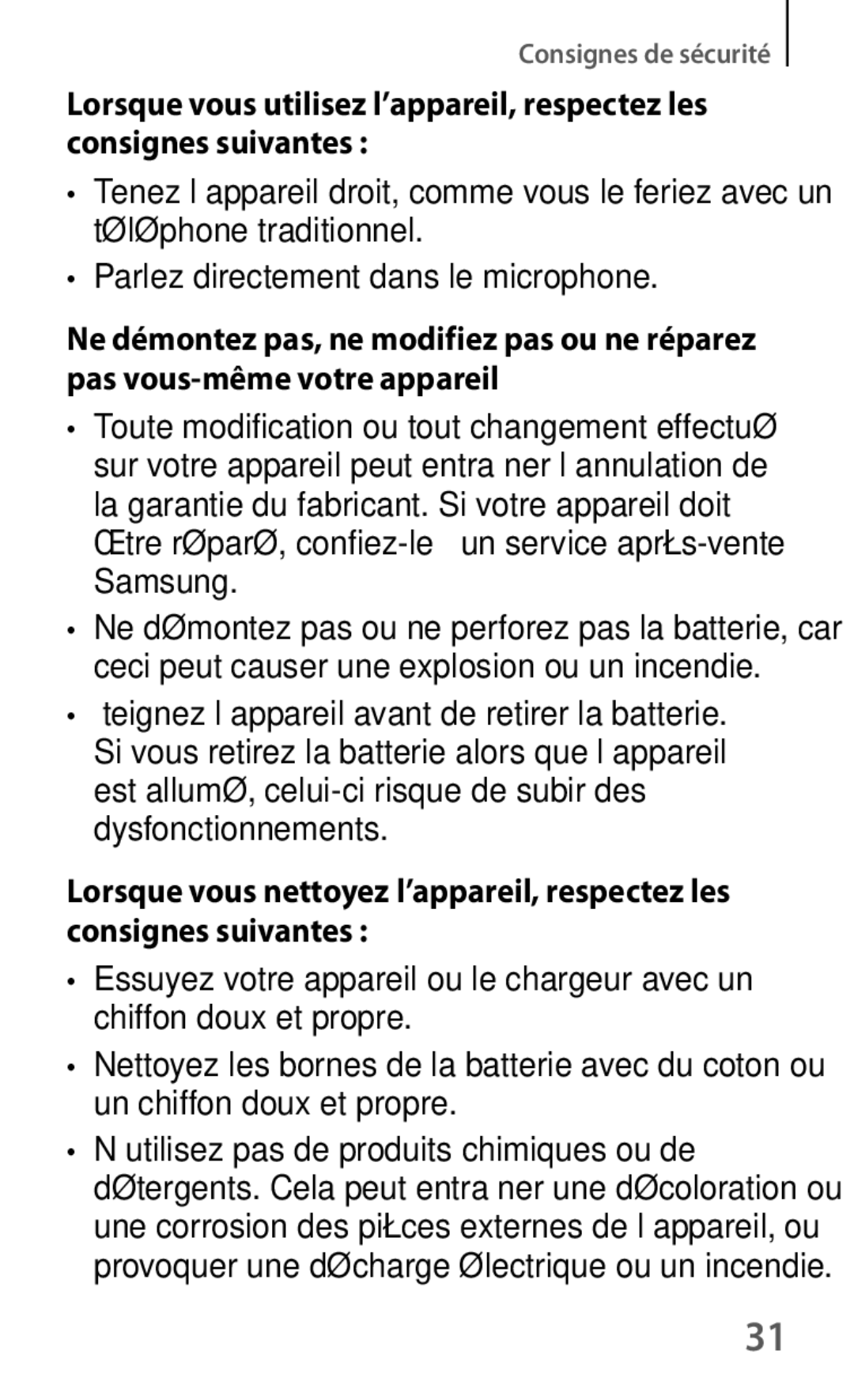 Samsung SM-T230NZWAXEF, SM-T230NYKAXEF manual Consignes de sécurité 