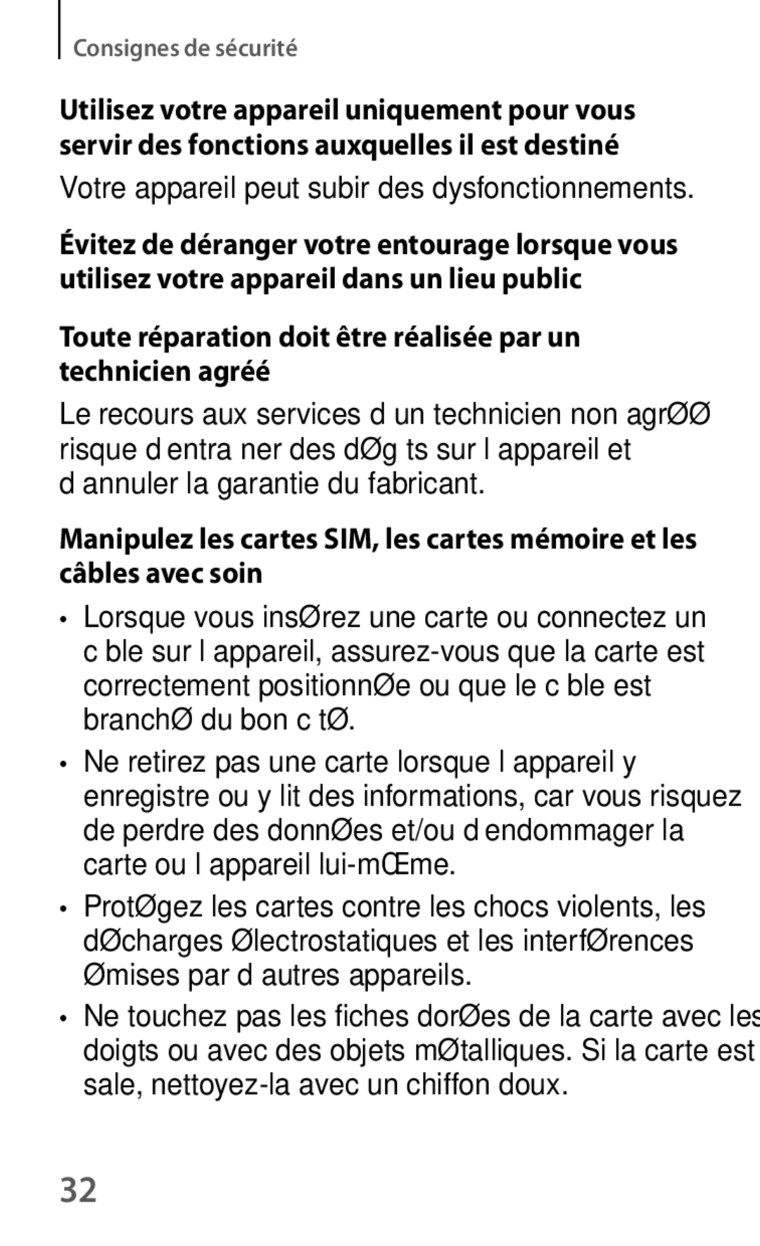 Samsung SM-T230NYKAXEF, SM-T230NZWAXEF manual Toute réparation doit être réalisée par un technicien agréé 