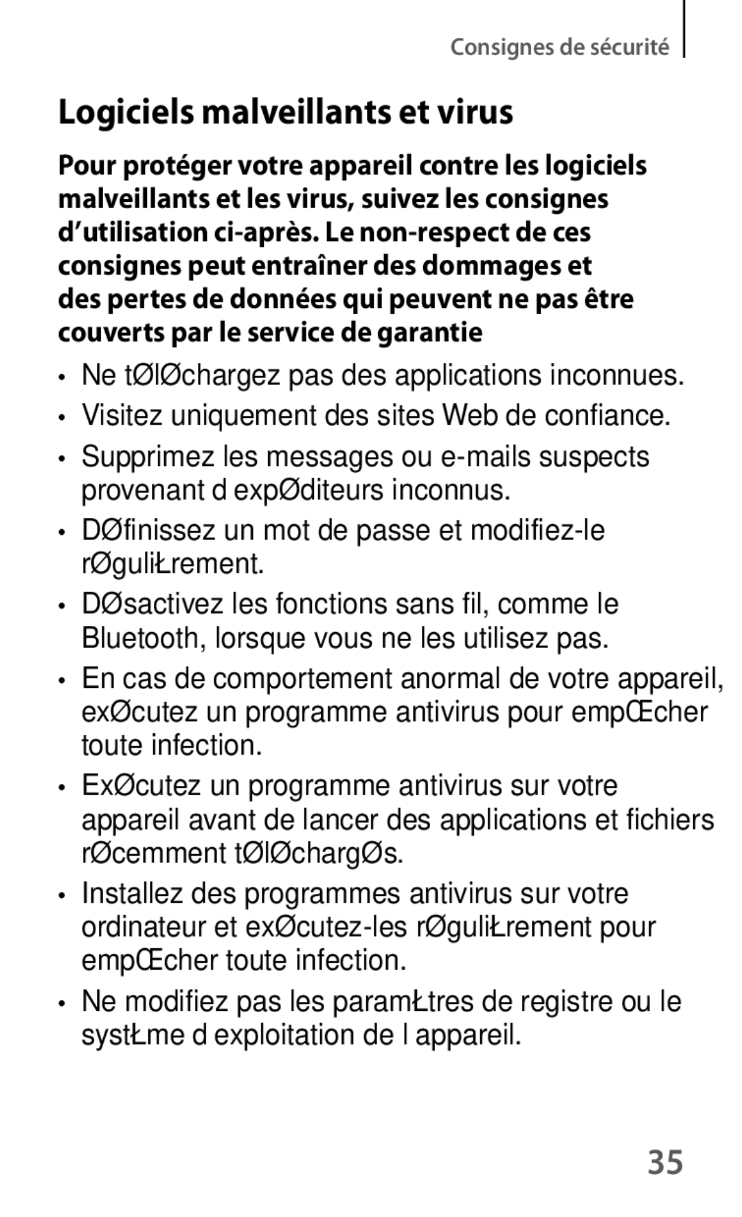 Samsung SM-T230NZWAXEF, SM-T230NYKAXEF manual Logiciels malveillants et virus 