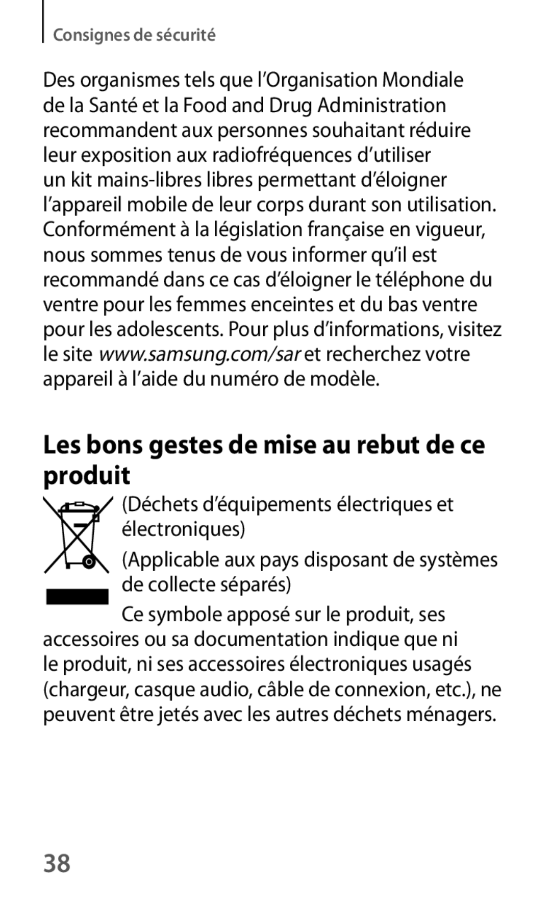 Samsung SM-T230NYKAXEF, SM-T230NZWAXEF manual Les bons gestes de mise au rebut de ce produit 