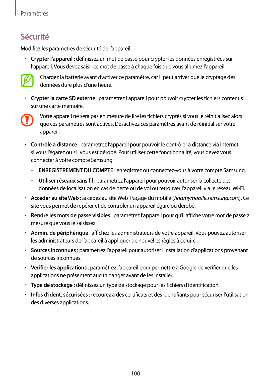 Samsung SM-T230NYKAXEF, SM-T230NZWAXEF manual Sécurité, Modifiez les paramètres de sécurité de l’appareil 