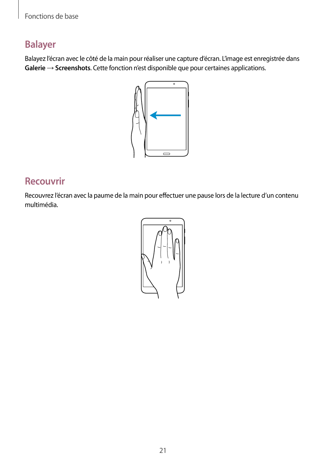 Samsung SM-T230NZWAXEF, SM-T230NYKAXEF manual Balayer, Recouvrir 