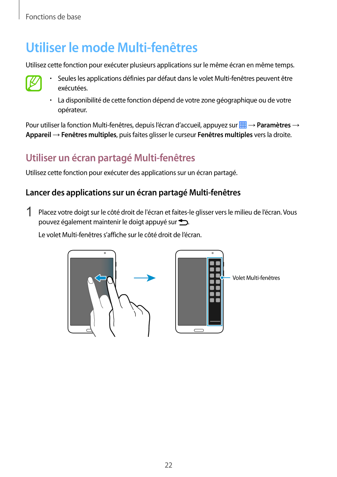 Samsung SM-T230NYKAXEF, SM-T230NZWAXEF manual Utiliser le mode Multi-fenêtres, Utiliser un écran partagé Multi-fenêtres 