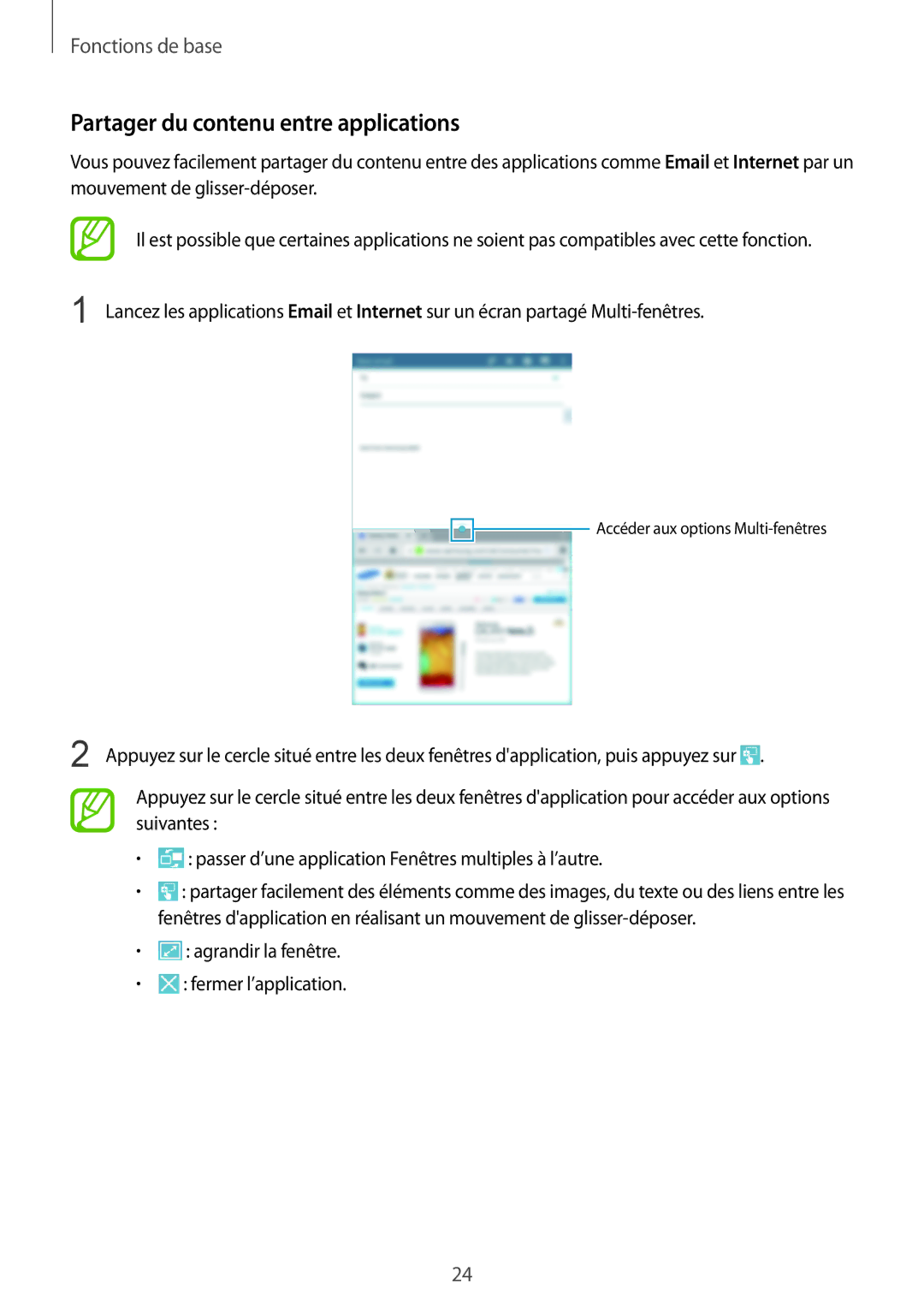 Samsung SM-T230NYKAXEF, SM-T230NZWAXEF manual Partager du contenu entre applications 