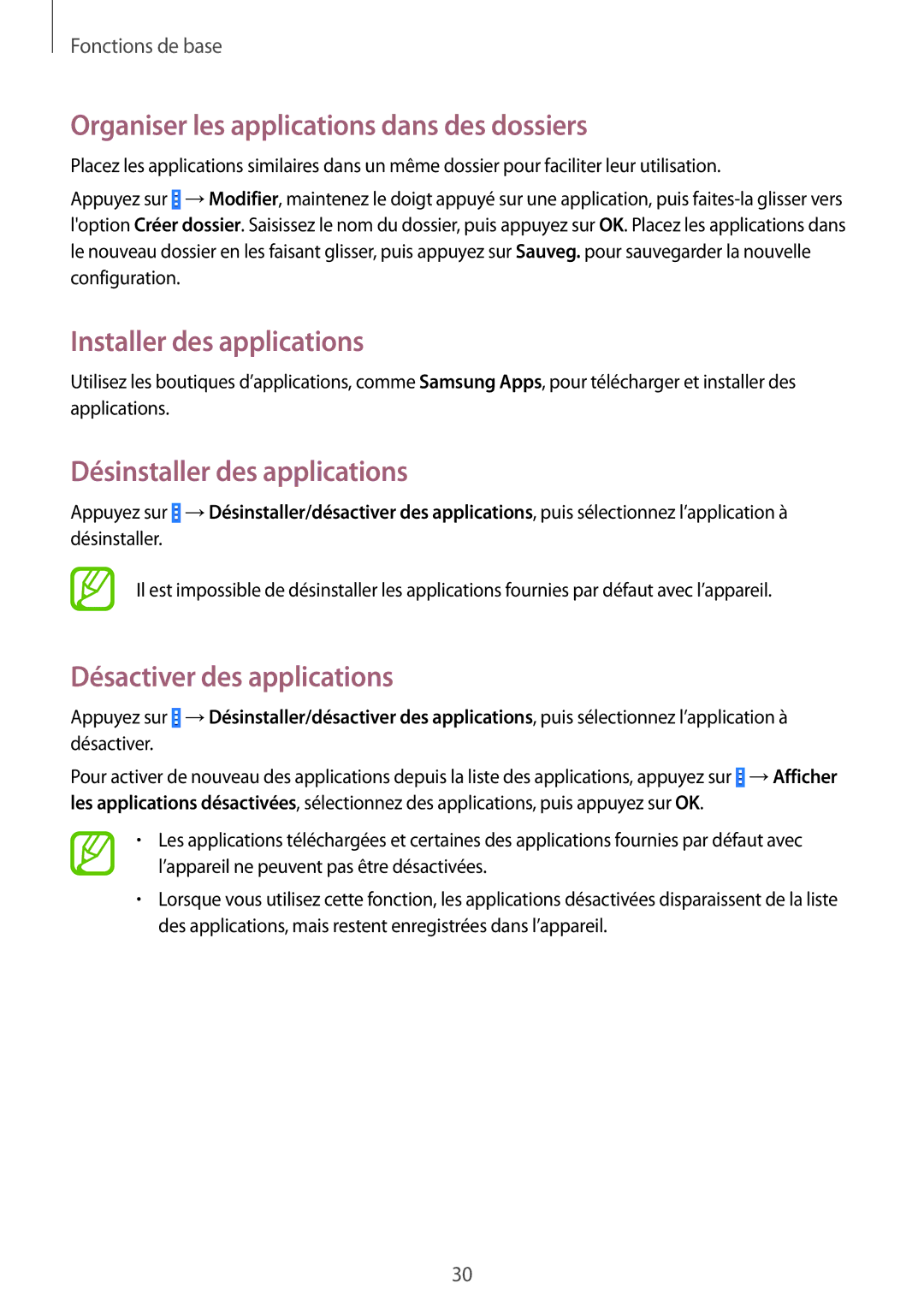 Samsung SM-T230NYKAXEF, SM-T230NZWAXEF manual Organiser les applications dans des dossiers, Installer des applications 