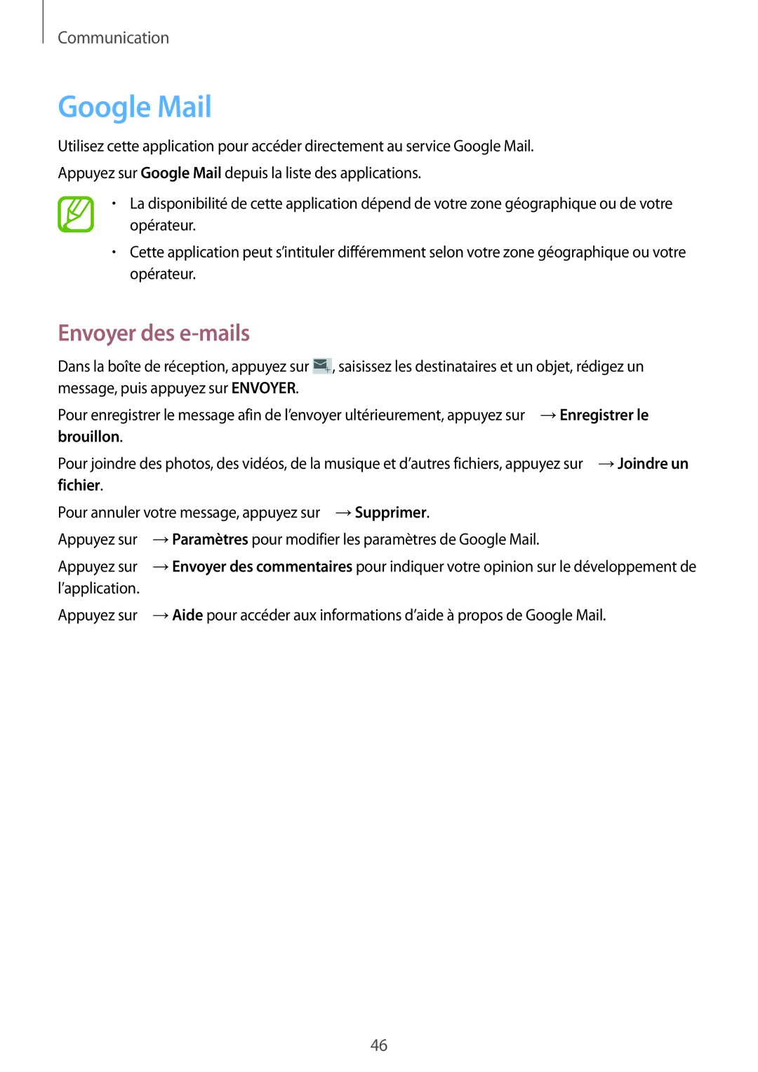 Samsung SM-T230NYKAXEF, SM-T230NZWAXEF manual Google Mail 