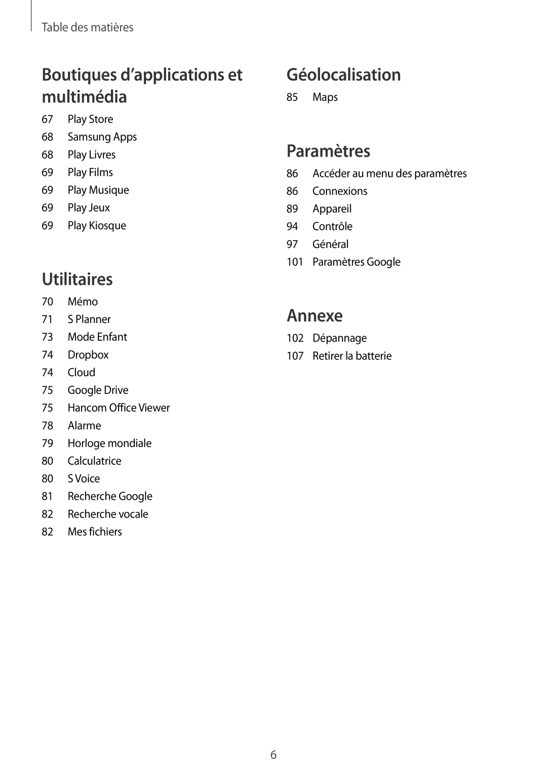 Samsung SM-T230NYKAXEF, SM-T230NZWAXEF manual Géolocalisation 