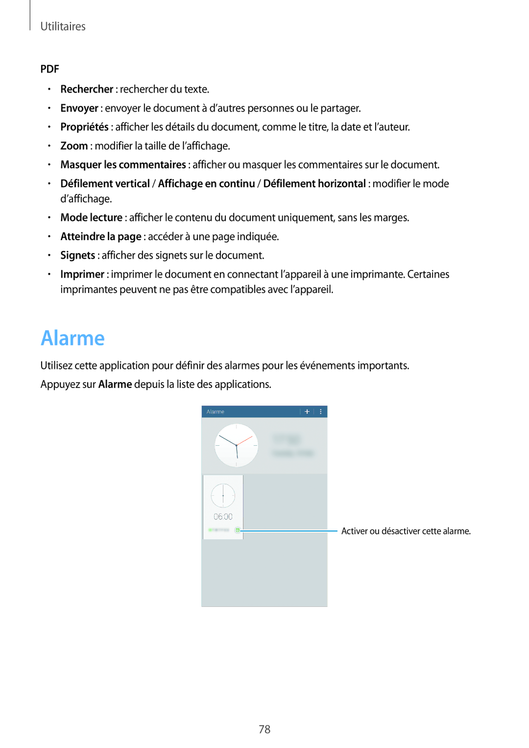 Samsung SM-T230NYKAXEF, SM-T230NZWAXEF manual Alarme 