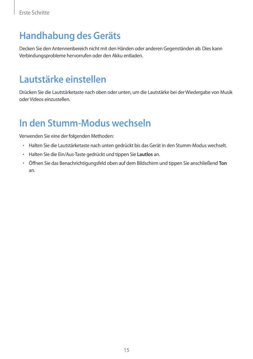 Samsung SM-T230NYKABMW, SM-T230NYKCBMW manual Handhabung des Geräts, Lautstärke einstellen, Den Stumm-Modus wechseln 