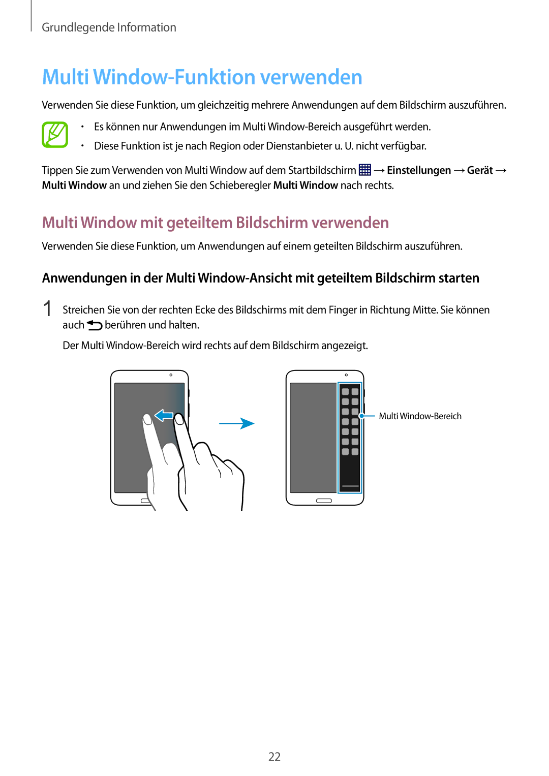 Samsung SM-T230NYKCBMW, SM-T230NYKABMW Multi Window-Funktion verwenden, Multi Window mit geteiltem Bildschirm verwenden 