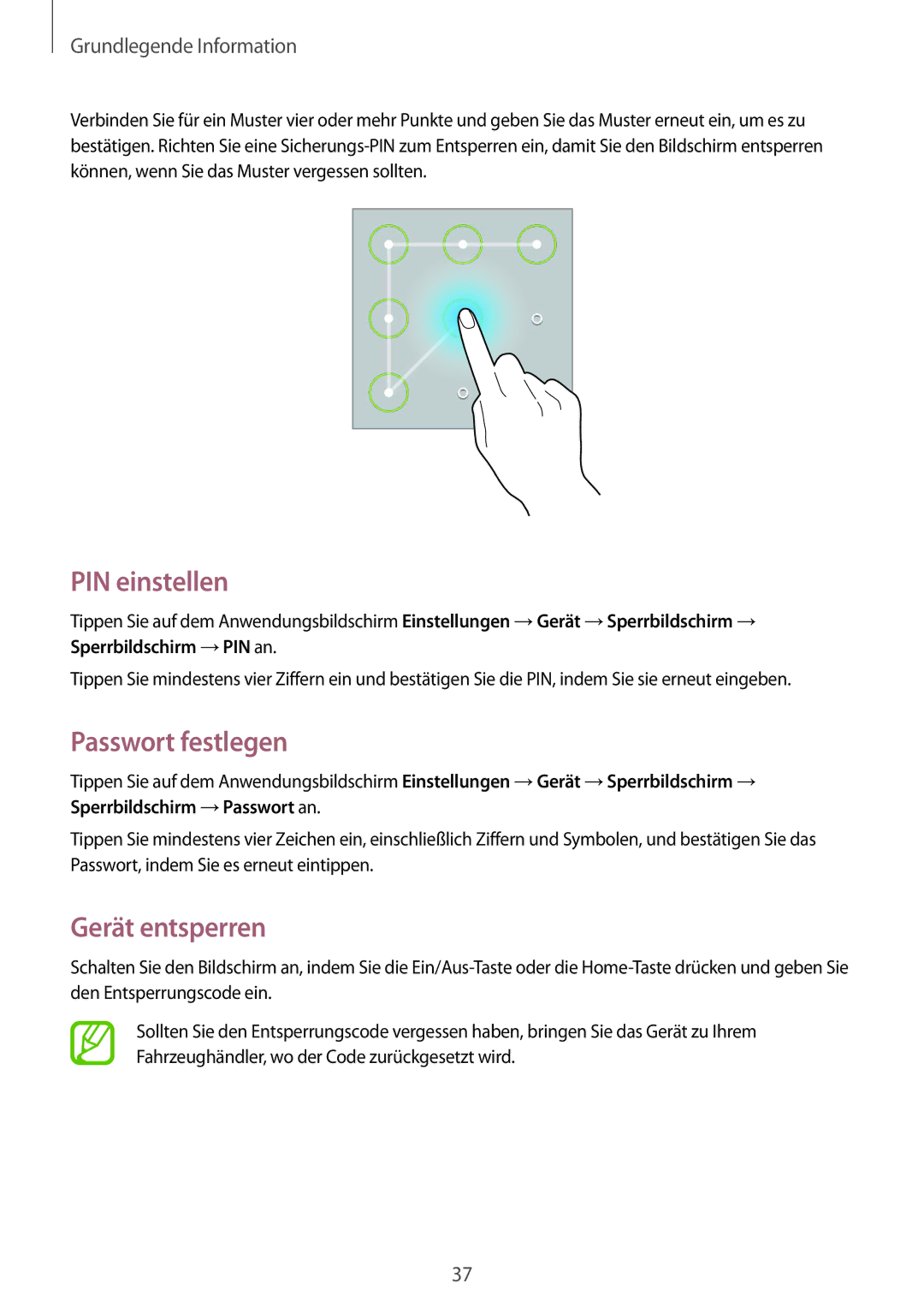 Samsung SM-T230NYKABMW, SM-T230NYKCBMW manual PIN einstellen, Passwort festlegen, Gerät entsperren 