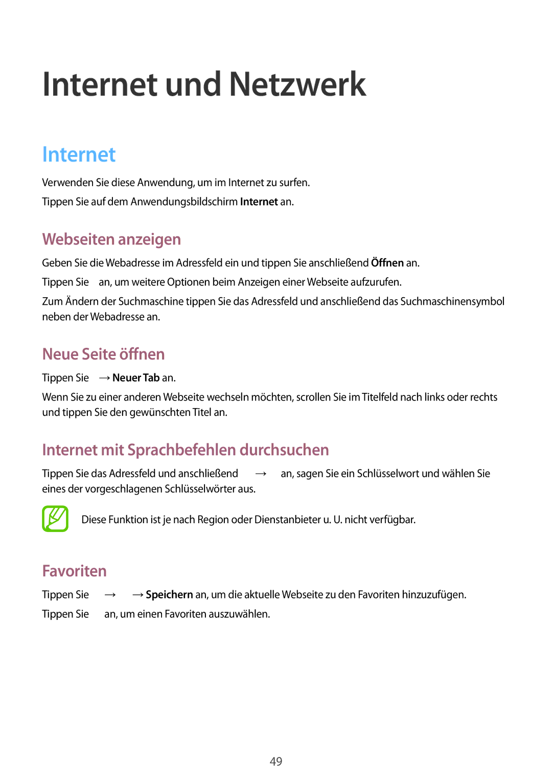 Samsung SM-T230NYKABMW, SM-T230NYKCBMW manual Internet und Netzwerk 