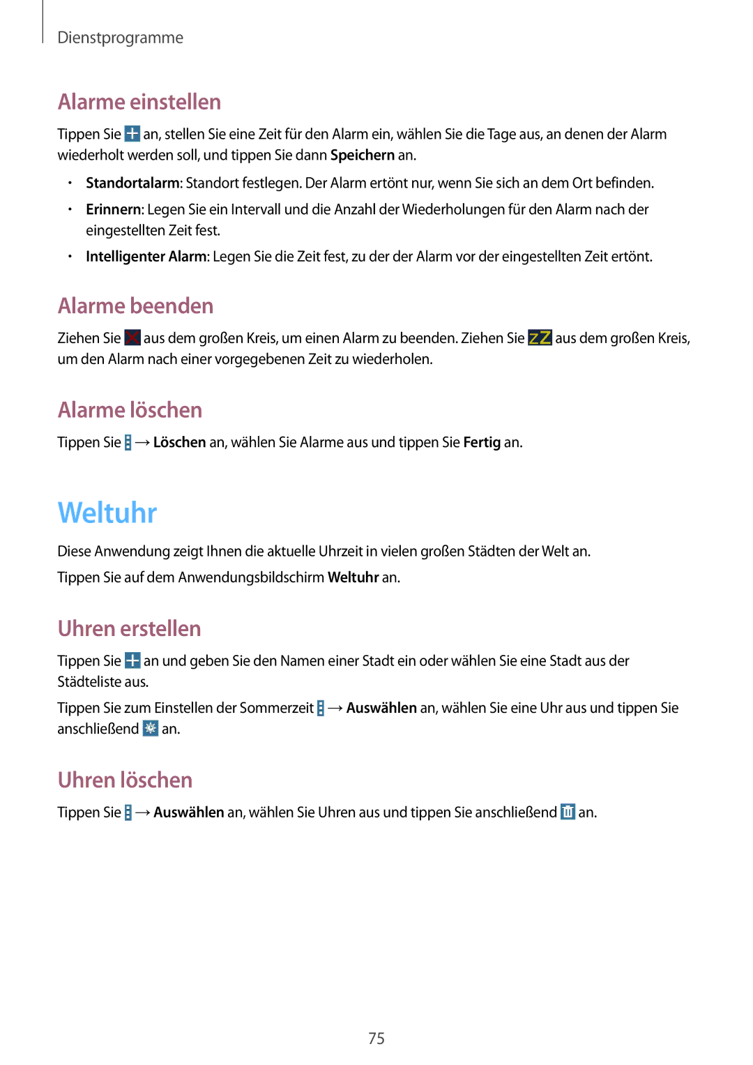 Samsung SM-T230NYKABMW, SM-T230NYKCBMW manual Weltuhr 