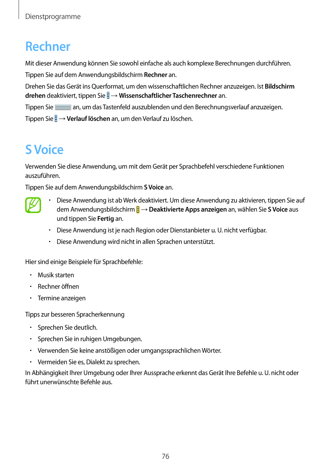 Samsung SM-T230NYKCBMW, SM-T230NYKABMW manual Rechner, Voice 