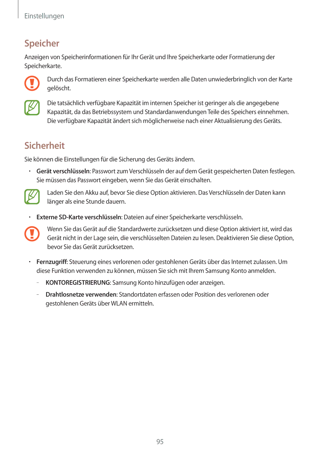 Samsung SM-T230NYKABMW, SM-T230NYKCBMW manual Speicher, Sicherheit 