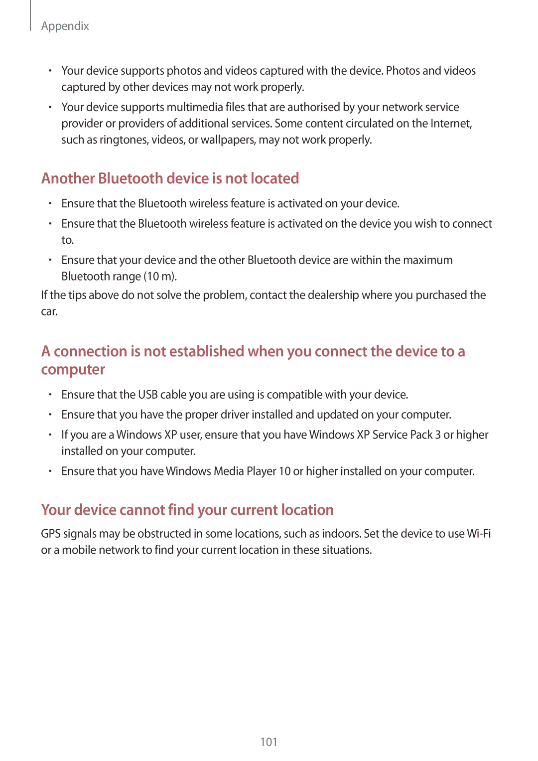 Samsung SM-T230NYKABMW, SM-T230NYKCBMW manual Another Bluetooth device is not located 