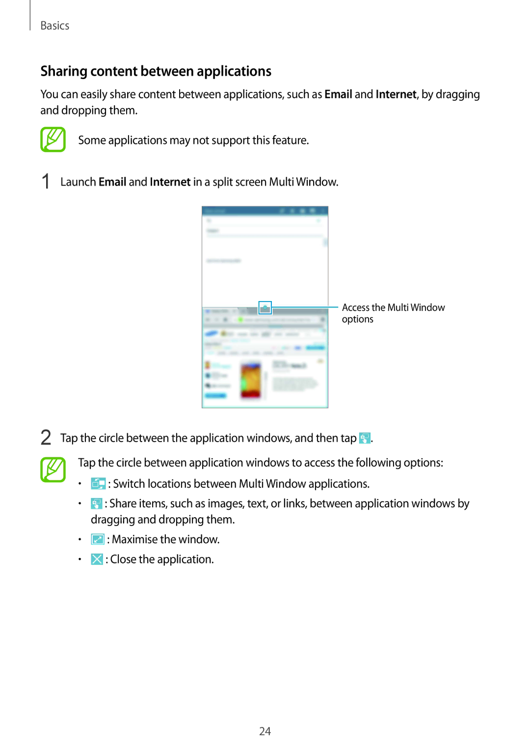 Samsung SM-T230NYKCBMW, SM-T230NYKABMW manual Sharing content between applications 