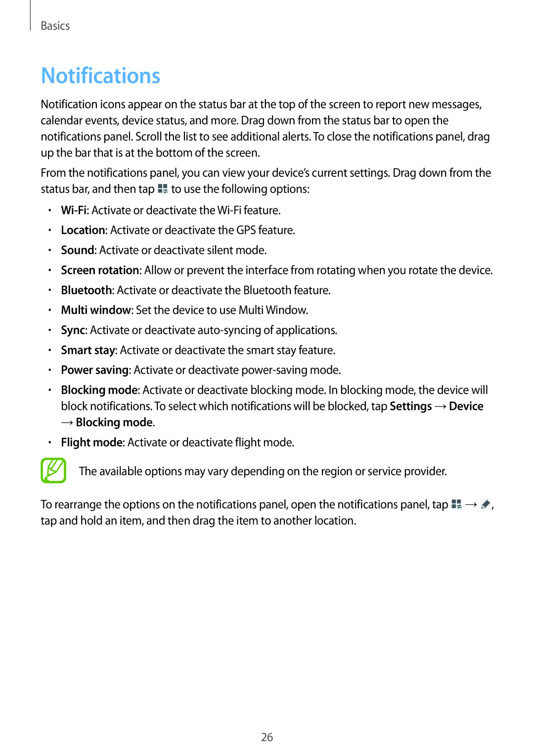 Samsung SM-T230NYKCBMW, SM-T230NYKABMW manual Notifications, →Blocking mode 