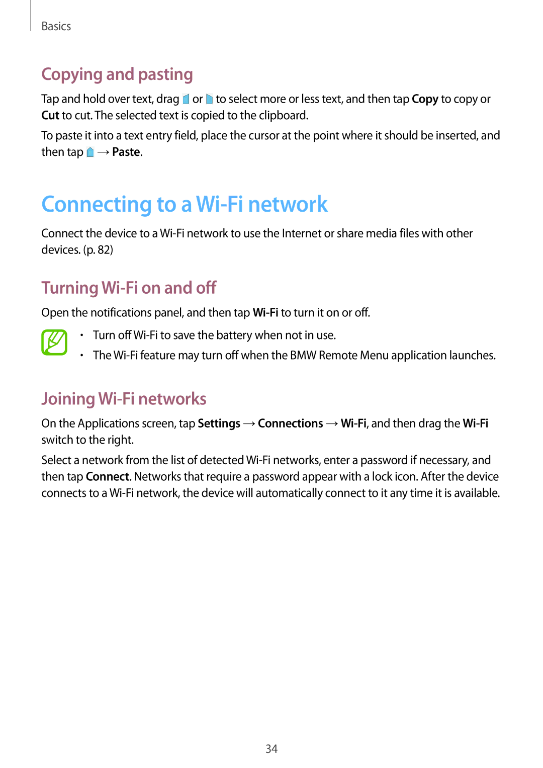 Samsung SM-T230NYKCBMW, SM-T230NYKABMW manual Connecting to a Wi-Fi network, Copying and pasting, Turning Wi-Fi on and off 