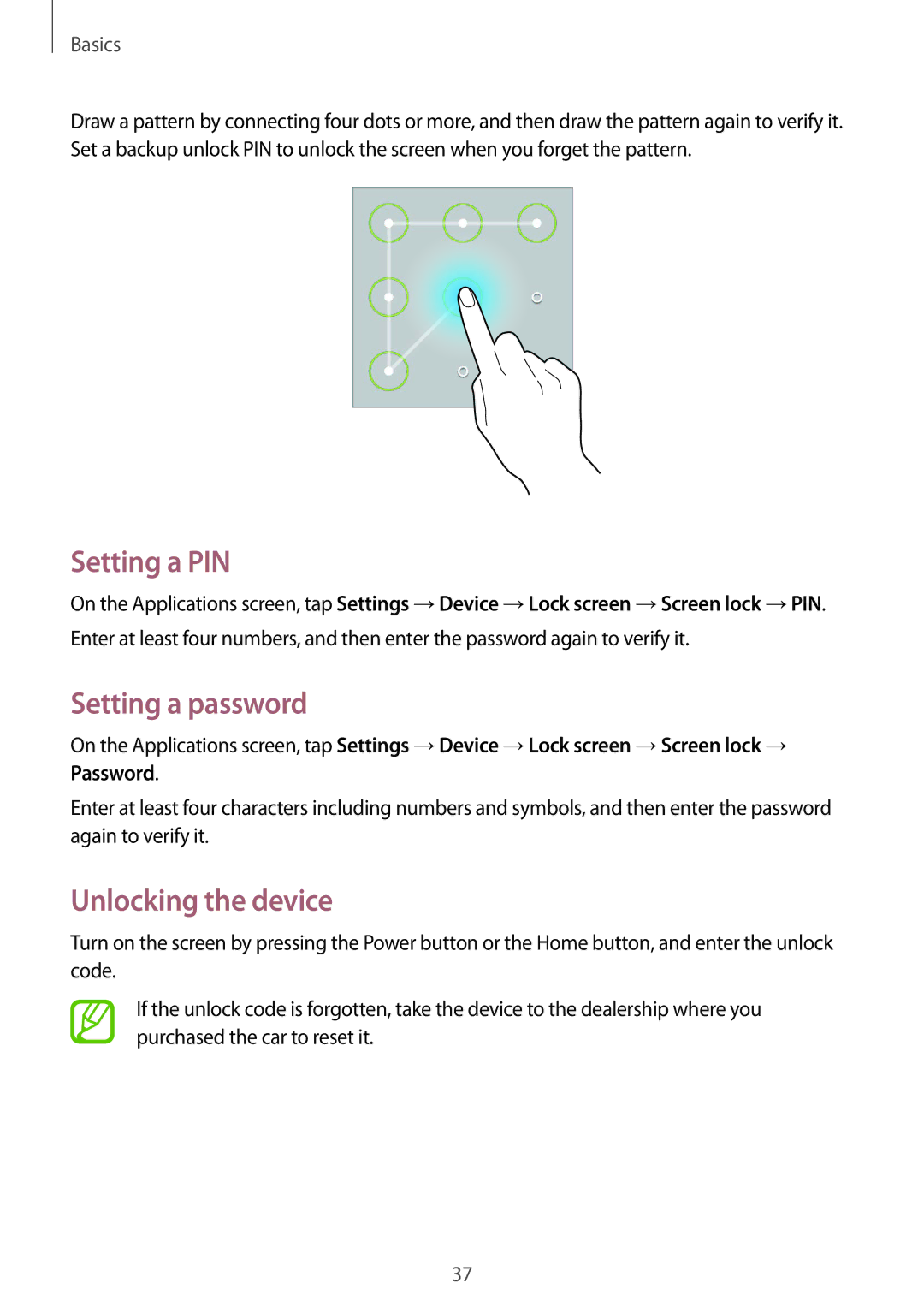 Samsung SM-T230NYKABMW, SM-T230NYKCBMW manual Setting a PIN, Setting a password, Unlocking the device 