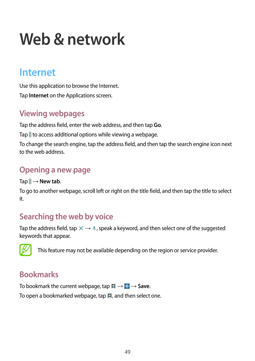 Samsung SM-T230NYKABMW, SM-T230NYKCBMW manual Web & network, Internet 