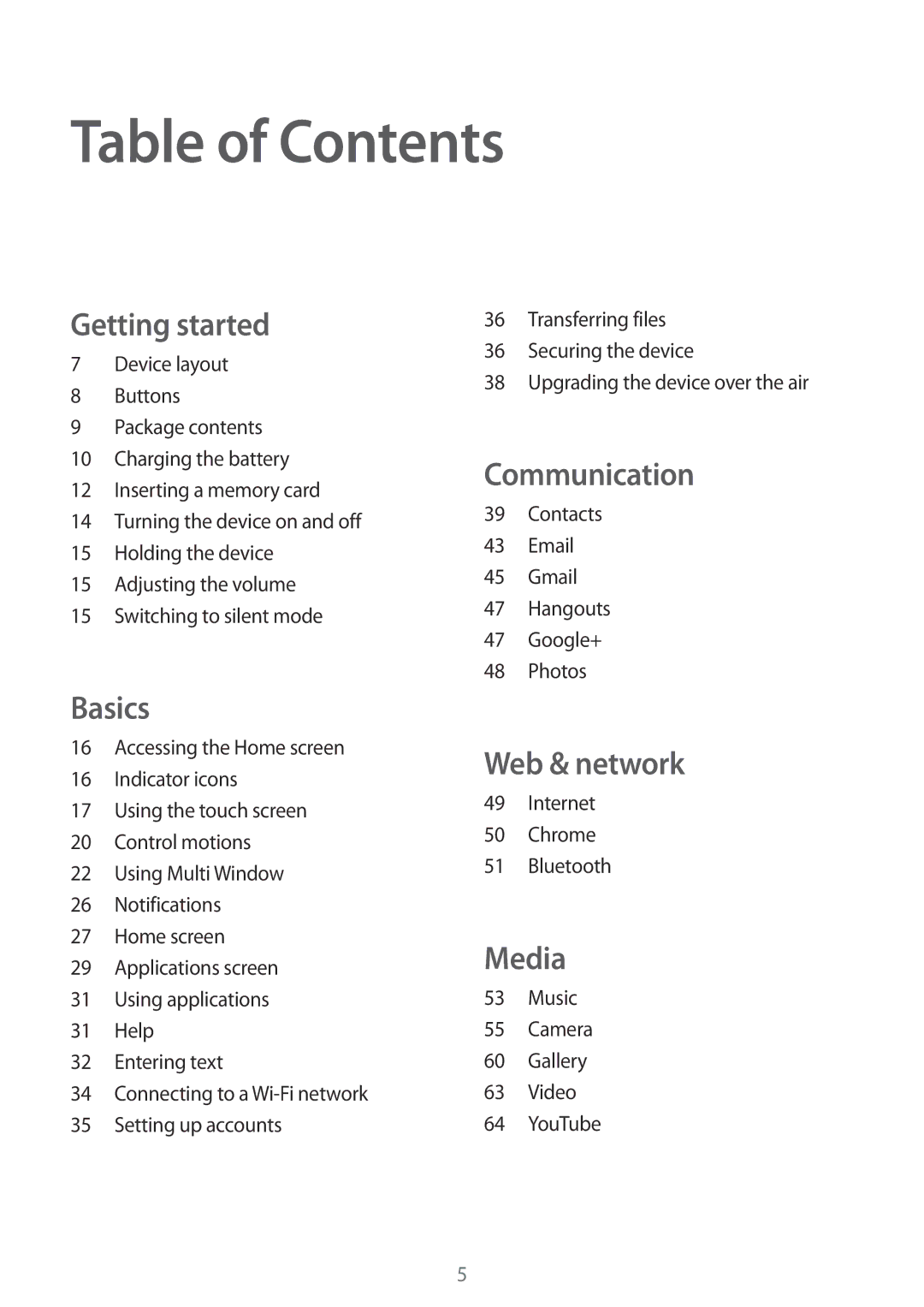 Samsung SM-T230NYKABMW, SM-T230NYKCBMW manual Table of Contents 