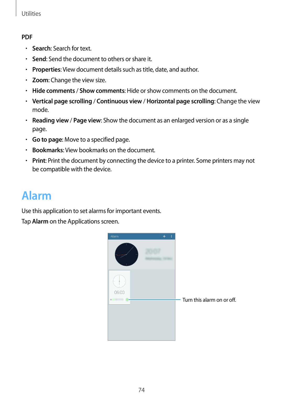 Samsung SM-T230NYKCBMW, SM-T230NYKABMW manual Alarm 