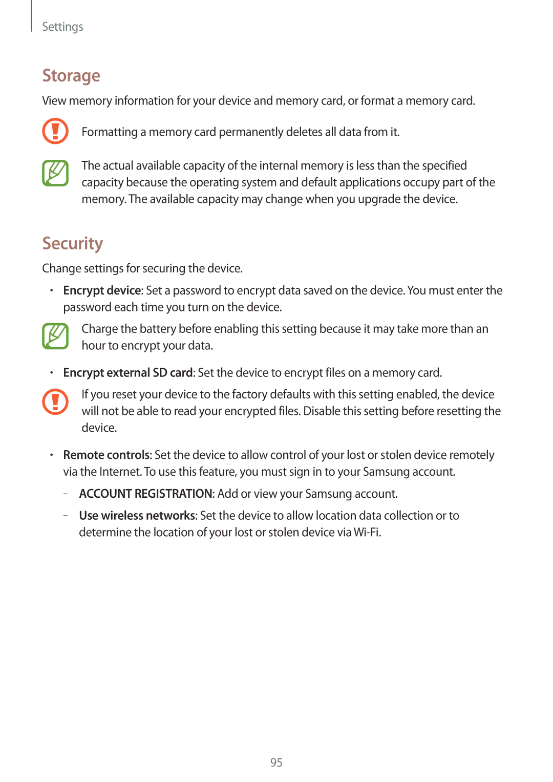 Samsung SM-T230NYKABMW, SM-T230NYKCBMW manual Storage, Security 