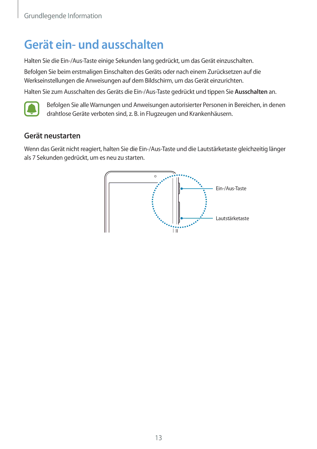 Samsung SM-T230NZKIBMW, SM-T230NZKWBMW manual Gerät ein- und ausschalten, Gerät neustarten 