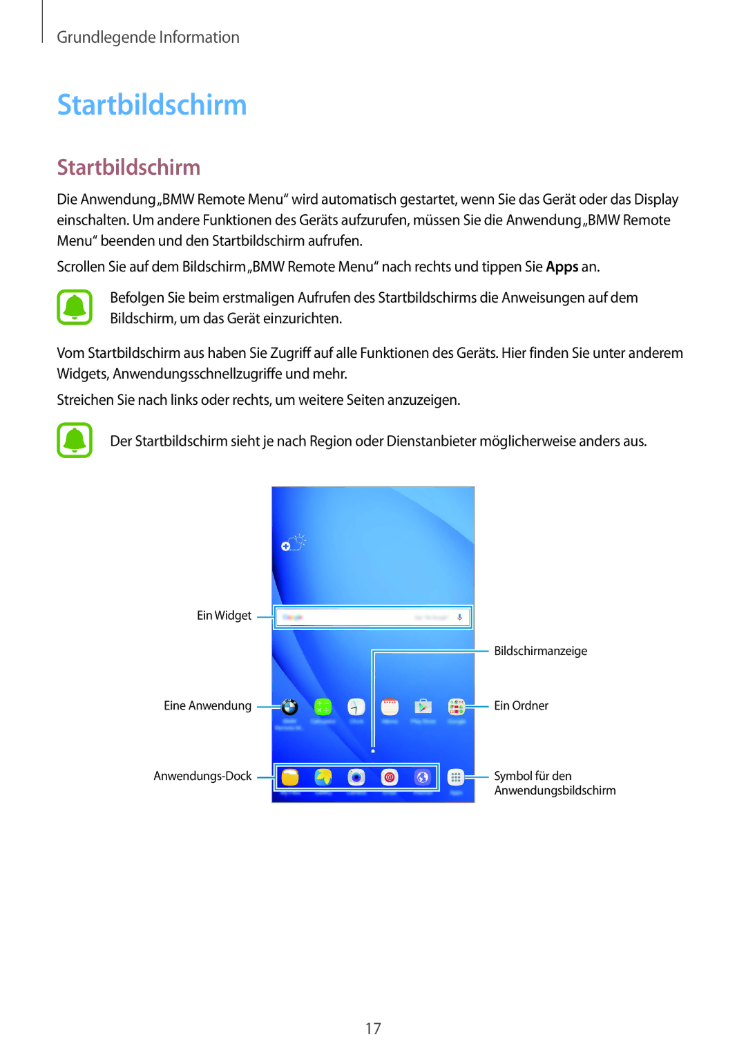 Samsung SM-T230NZKIBMW, SM-T230NZKWBMW manual Startbildschirm 