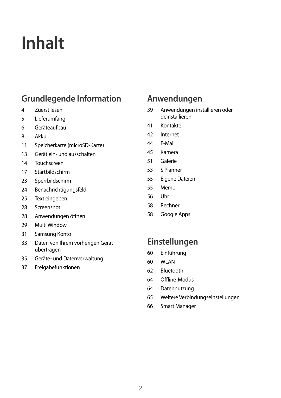 Samsung SM-T230NZKWBMW, SM-T230NZKIBMW manual Inhalt, Einführung 