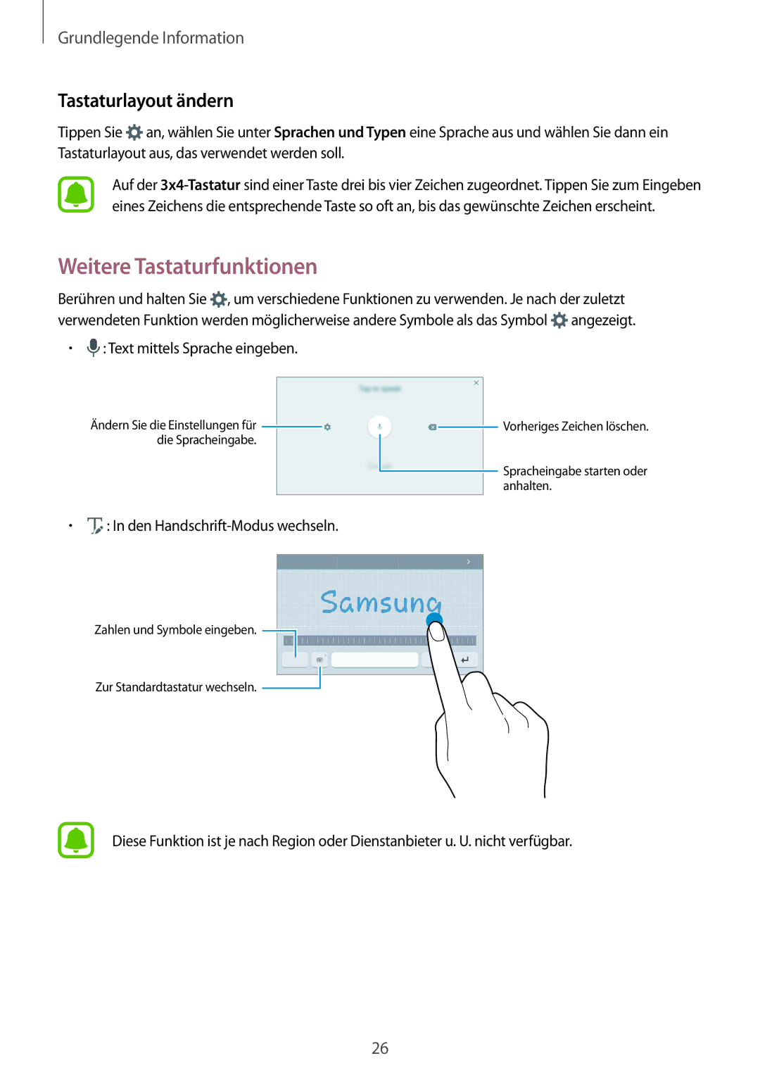 Samsung SM-T230NZKWBMW, SM-T230NZKIBMW Weitere Tastaturfunktionen, Tastaturlayout ändern, Text mittels Sprache eingeben 