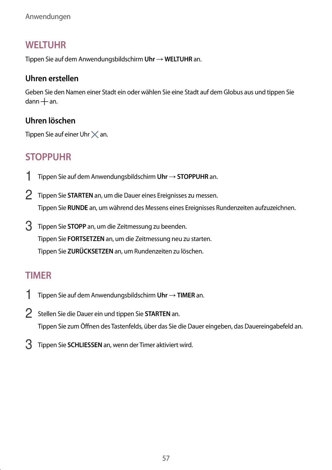 Samsung SM-T230NZKIBMW, SM-T230NZKWBMW manual Uhren erstellen, Uhren löschen 