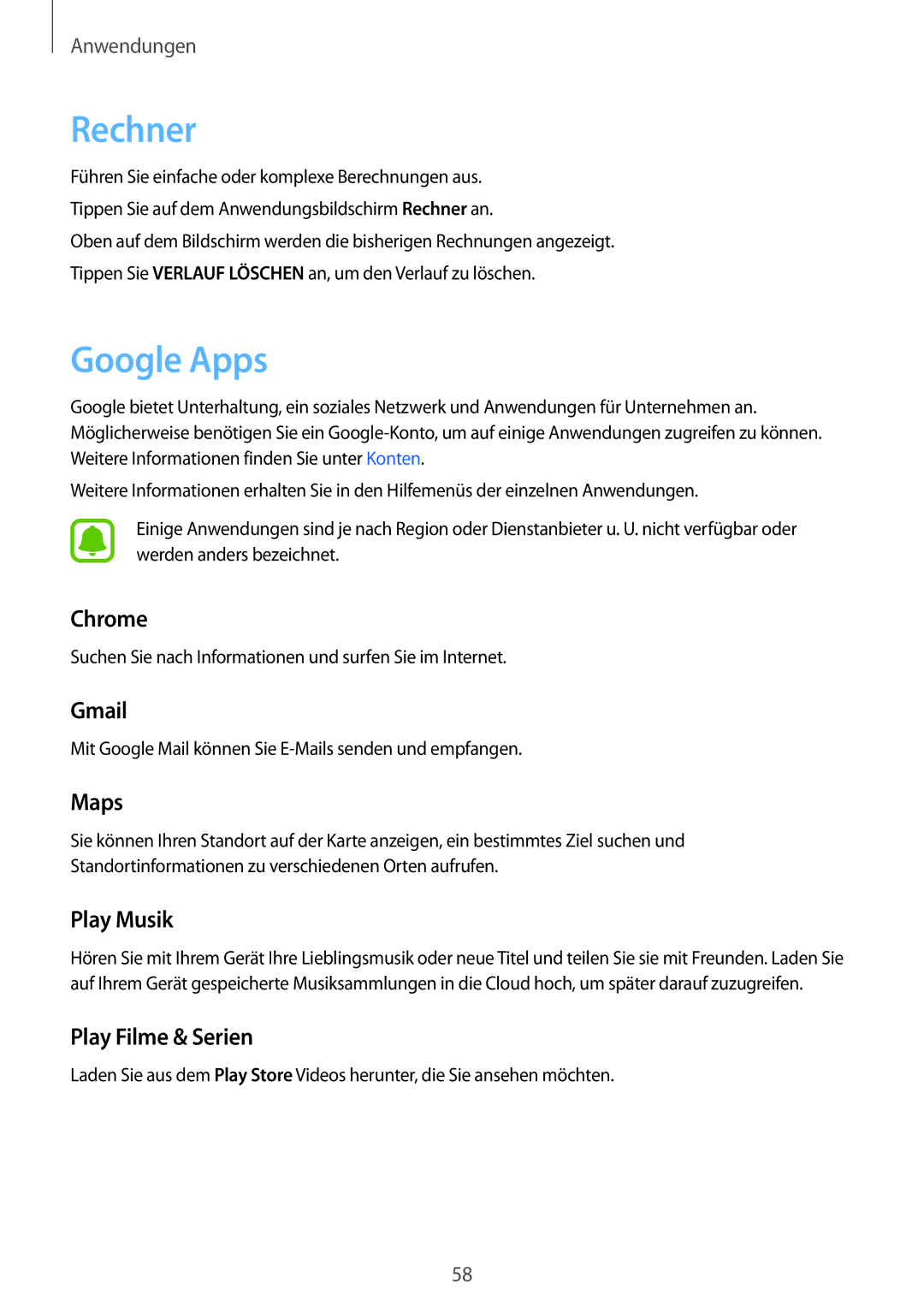 Samsung SM-T230NZKWBMW, SM-T230NZKIBMW manual Rechner, Google Apps 