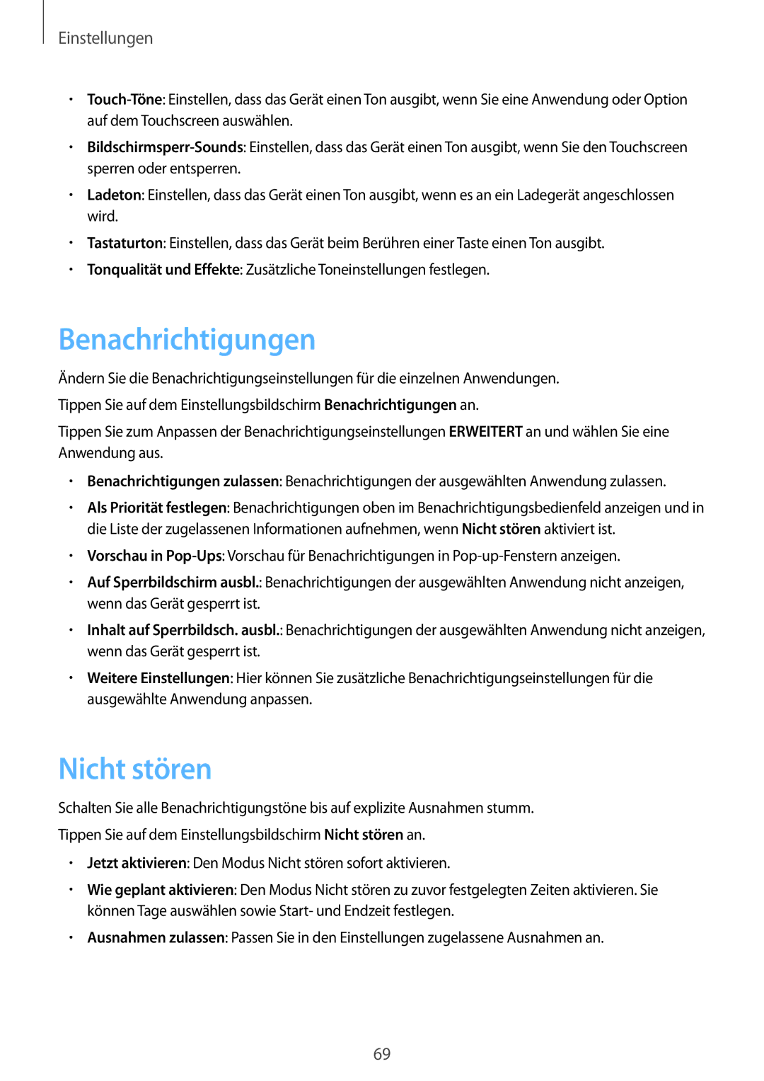 Samsung SM-T230NZKIBMW, SM-T230NZKWBMW manual Benachrichtigungen, Nicht stören 