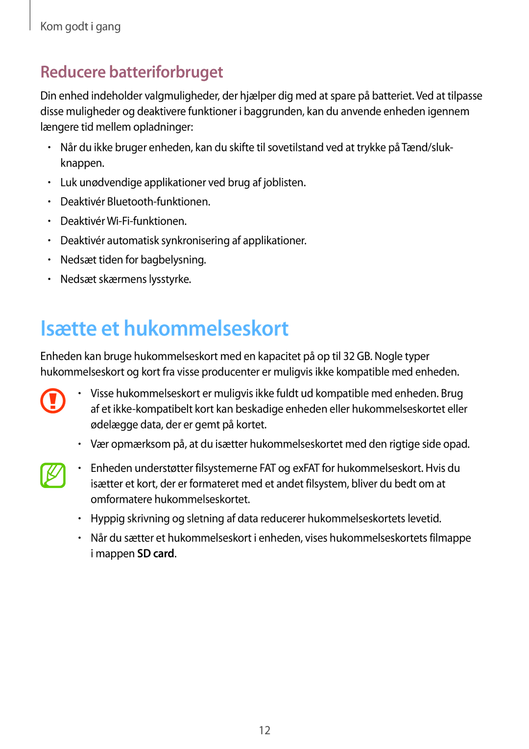 Samsung SM-T230NZWANEE, SM-T230NYKANEE manual Isætte et hukommelseskort, Reducere batteriforbruget 