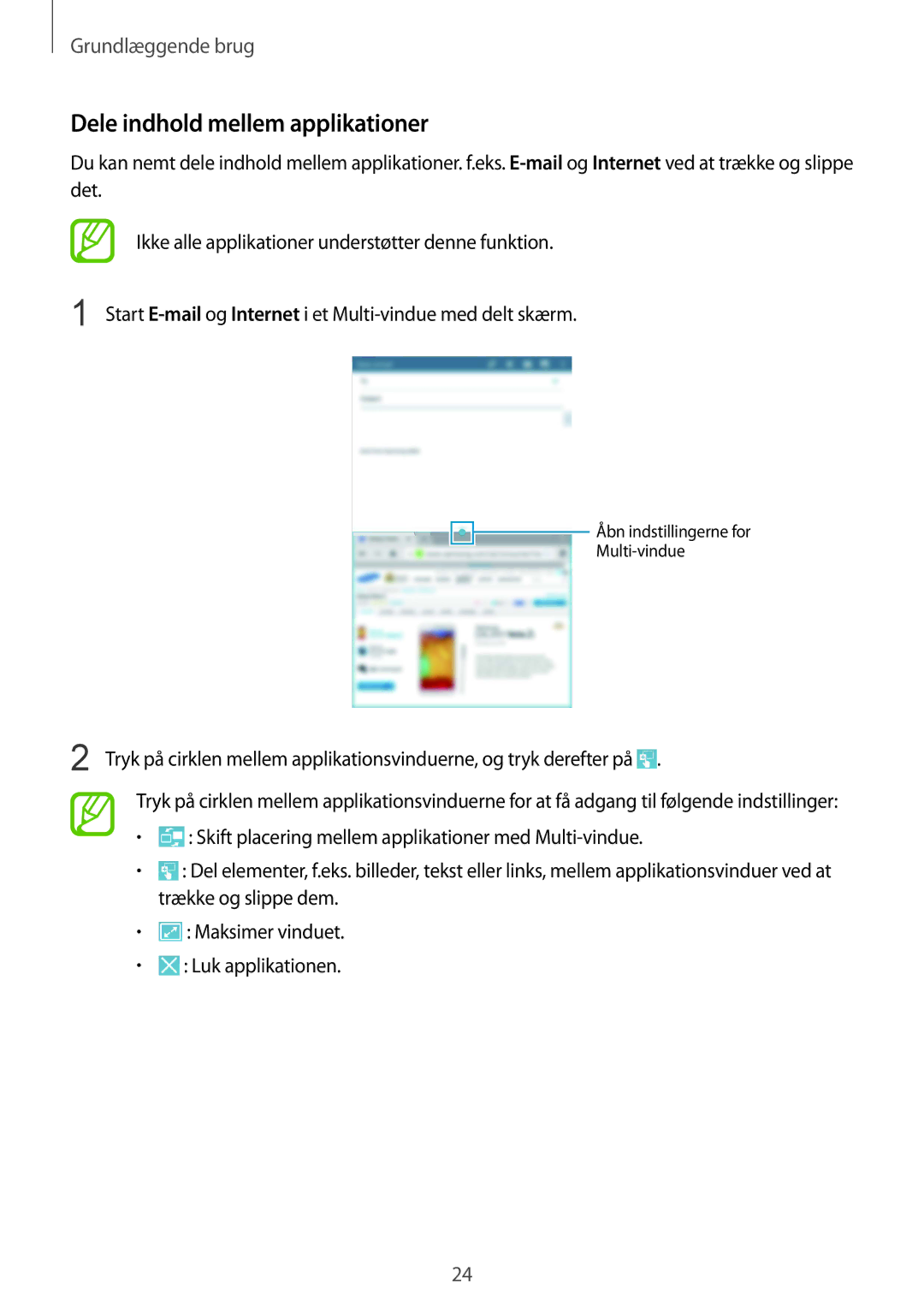 Samsung SM-T230NZWANEE, SM-T230NYKANEE manual Dele indhold mellem applikationer 