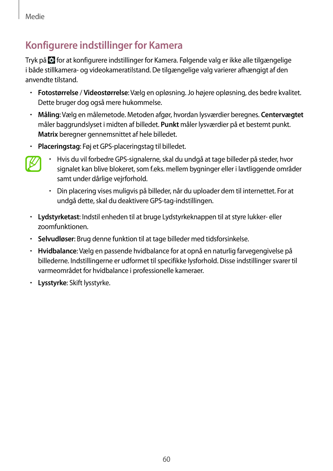 Samsung SM-T230NZWANEE, SM-T230NYKANEE manual Konfigurere indstillinger for Kamera 