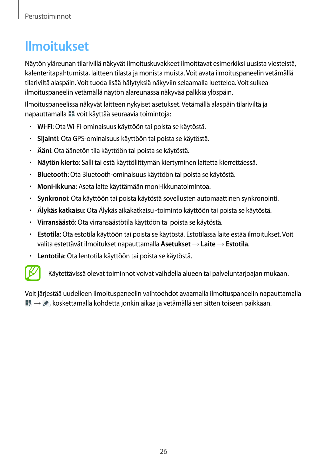 Samsung SM-T230NZWANEE, SM-T230NYKANEE manual Ilmoitukset 